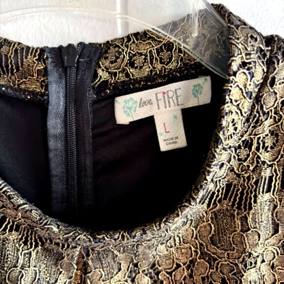 Elegant Gold Lace Sleeveless Size L Shimmer Metallic Holiday Cocktail Dress #C - Picture 4 of 10